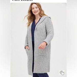 Torrid Gray Cable Hooded Coatigan open front Sweater